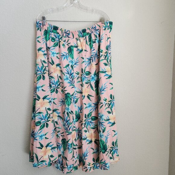 WOMAN WITHIN Linen Maxi Midi Skirt Womens 18 / 20 Large Tropical Florals Pull On - Picture 5 of 14